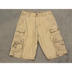Iron Co Mens Cargo Shorts Tan Khaki Cotton Twill Size 29 Multi Pocket Casual